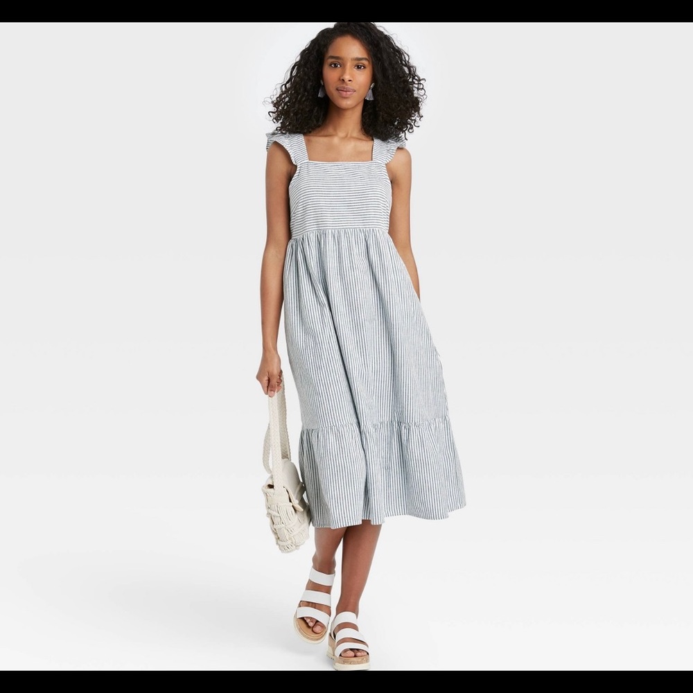 Universal thread flutter sleeve pinstriped dress